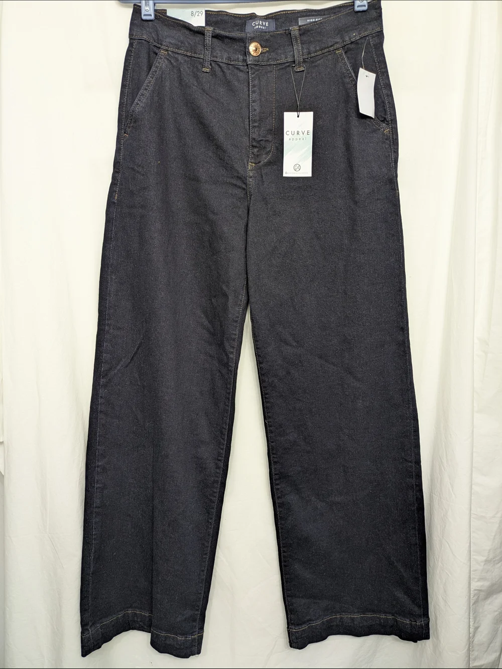 NWT Curve Appeal High Rise Wide Leg Jeans Size 8/29 Dark Wash Denim - Picture 2 of 10